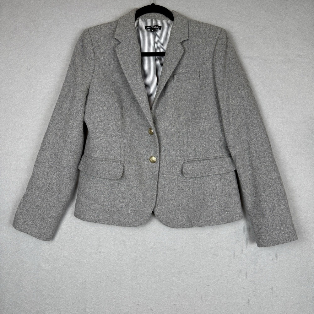 J Crew Mercantile Wool Blazer Light Gray 2 Gold Buttons Sz 8